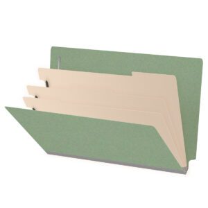 Pressboard Classification Folders, Full Cut End Tab, Legal Size, 3 Dividers, Green (Box of 10)