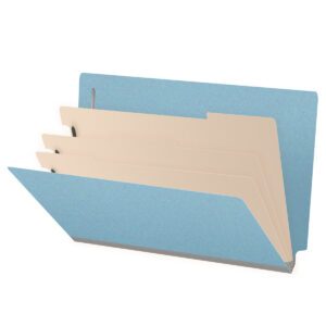 Pressboard Classification Folders, Full Cut End Tab, Legal Size, 3 Dividers, Blue (Box of 10)