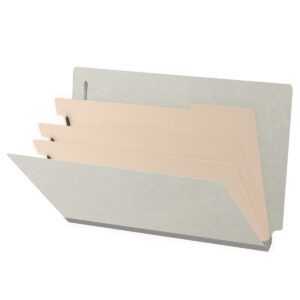 Pressboard Classification Folders, Full Cut End Tab, Legal Size, 3 Dividers, Light Gray (Box of 10)