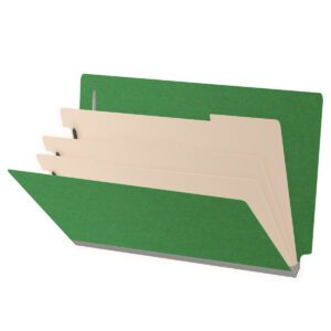 Pressboard Classification Folders, Full Cut End Tab, Legal Size, 3 Dividers, Moss Green (Box of 10)