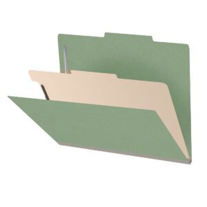 25 Pt. Pressboard Classification Folders, 2/5 Cut ROC Top Tab, Letter Size, 1 Divider, Green (Box of 10) - Image 1