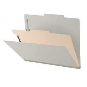 25 Pt. Pressboard Classification Folders, 2/5 Cut ROC Top Tab, Letter Size, 1 Divider, Light Grey (Box of 10)