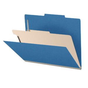 25 Pt. Pressboard Classification Folders, 2/5 Cut ROC Top Tab, Letter Size, 1 Divider, Blue (Box of 10) - Image 1