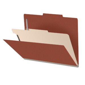 25 Pt. Pressboard Classification Folders, 2/5 Cut ROC Top Tab, Letter Size, 1 Divider, Brick Red (Box of 10) - Image 1