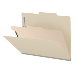 25 Pt. Pressboard Classification Folders, 2/5 Cut ROC Top Tab, Letter Size, 1 Divider, Manila (Box of 10) - Image 1