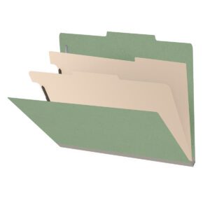 25 Pt. Pressboard Classification Folders, 2/5 Cut ROC Top Tab, Letter Size, 2 Dividers, Green (Box of 10)