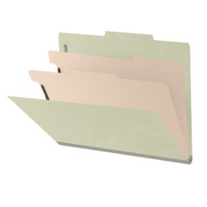 25 Pt. Pressboard Classification Folders, 2/5 Cut ROC Top Tab, Letter Size, 2 Dividers, Light Green (Box of 10) - Image 1