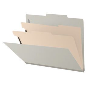 25 Pt. Pressboard Classification Folders, 2/5 Cut ROC Top Tab, Letter Size, 2 Dividers, Light Grey (Box of 10) - Image 1
