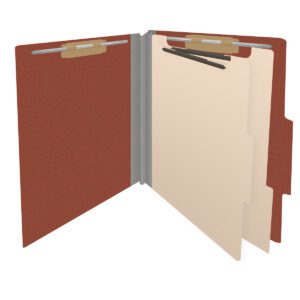 25 Pt. Pressboard Classification Folders, 2/5 Cut ROC Top Tab, Letter Size, 2 Dividers, Brick Red (Box of 10) - Image 4
