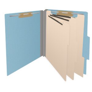 25 Pt. Pressboard Classification Folders, 2/5 Cut ROC Top Tab, Letter Size, 3 Dividers, Light Blue (Box of 10) - Image 4