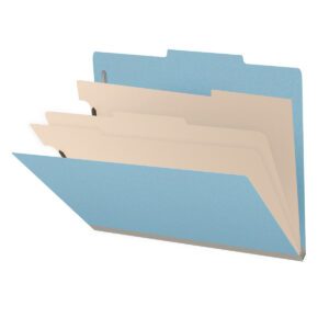 25 Pt. Pressboard Classification Folders, 2/5 Cut ROC Top Tab, Letter Size, 3 Dividers, Light Blue (Box of 10) - Image 1