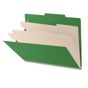 25 Pt. Pressboard Classification Folders, 2/5 Cut ROC Top Tab, Letter Size, 3 Dividers, Green (Box of 10) - Image 1