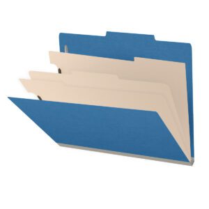 25 Pt. Pressboard Classification Folders, 2/5 Cut ROC Top Tab, Letter Size, 3 Dividers, Royal Blue (Box of 10)