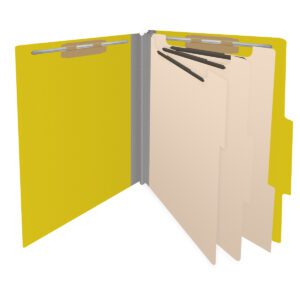 25 Pt. Pressboard Classification Folders, 2/5 Cut ROC Top Tab, Letter Size, 3 Dividers, Yellow (Box of 10) - Image 4