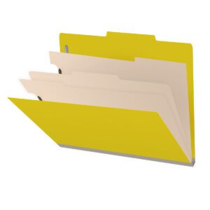 25 Pt. Pressboard Classification Folders, 2/5 Cut ROC Top Tab, Letter Size, 3 Dividers, Yellow (Box of 10) - Image 1