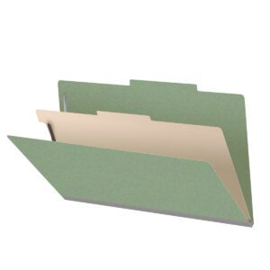 25 Pt. Pressboard Classification Folders, 2/5 Cut ROC Top Tab, Legal Size, 1 Divider, Green (Box of 10)