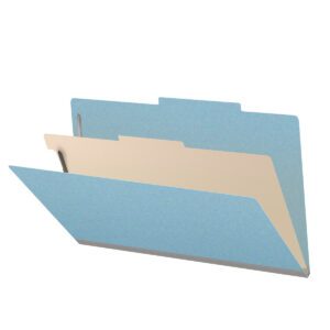 25 Pt. Pressboard Classification Folders, 2/5 Cut ROC Top Tab, Legal Size, 1 Divider, Light Blue (Box of 10) - Image 1