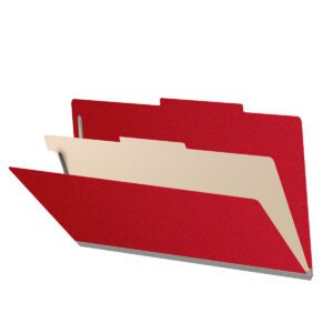 25 Pt. Pressboard Classification Folders, 2/5 Cut ROC Top Tab, Legal Size, 1 Divider, Red (Box of 10) - Image 1