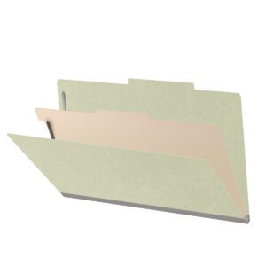 25 Pt. Pressboard Classification Folders, 2/5 Cut ROC Top Tab, Legal Size, 1 Divider, Light Green (Box of 10)