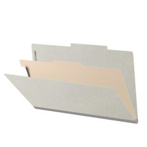 25 Pt. Pressboard Classification Folders, 2/5 Cut ROC Top Tab, Legal Size, 1 Divider, Light Grey (Box of 10)
