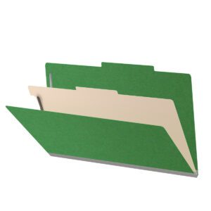 25 Pt. Pressboard Classification Folders, 2/5 Cut ROC Top Tab, Legal Size, 1 Divider, Green (Box of 10) - Image 1