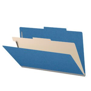 25 Pt. Pressboard Classification Folders, 2/5 Cut ROC Top Tab, Legal Size, 1 Divider, Blue (Box of 10) - Image 1