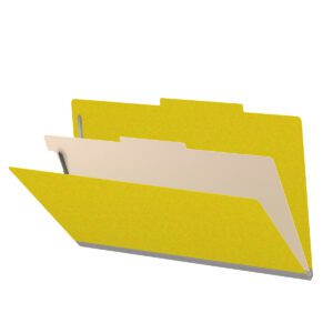 25 Pt. Pressboard Classification Folders, 2/5 Cut ROC Top Tab, Legal Size, 1 Divider, Yellow (Box of 10)