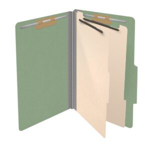 25 Pt. Pressboard Classification Folders, 2/5 Cut ROC Top Tab, Legal Size, 2 Dividers, Green (Box of 10) - Image 4