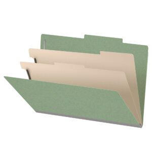 25 Pt. Pressboard Classification Folders, 2/5 Cut ROC Top Tab, Legal Size, 2 Dividers, Green (Box of 10) - Image 1