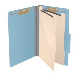 25 Pt. Pressboard Classification Folders, 2/5 Cut ROC Top Tab, Legal Size, 2 Dividers, Light Blue (Box of 10) - Image 4