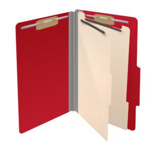 25 Pt. Pressboard Classification Folders, 2/5 Cut ROC Top Tab, Legal Size, 2 Dividers, Red (Box of 10) - Image 4