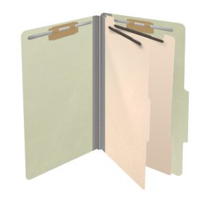 25 Pt. Pressboard Classification Folders, 2/5 Cut ROC Top Tab, Legal Size, 2 Dividers, Light Green (Box of 10) - Image 4