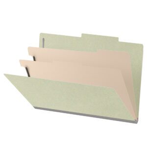 25 Pt. Pressboard Classification Folders, 2/5 Cut ROC Top Tab, Legal Size, 2 Dividers, Light Green (Box of 10)