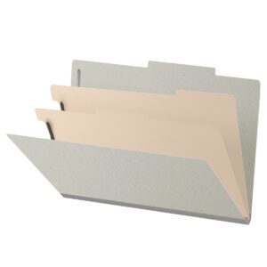25 Pt. Pressboard Classification Folders, 2/5 Cut ROC Top Tab, Legal Size, 2 Dividers, Light Grey (Box of 10) - Image 1