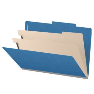 25 Pt. Pressboard Classification Folders, 2/5 Cut ROC Top Tab, Legal Size, 2 Dividers, Blue (Box of 10) - Image 1
