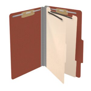 25 Pt. Pressboard Classification Folders, 2/5 Cut ROC Top Tab, Legal Size, 2 Dividers, Brick Red (Box of 10) - Image 4