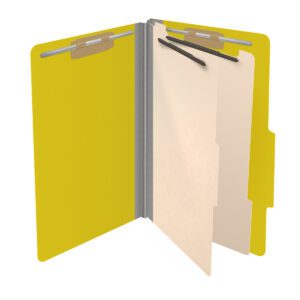 25 Pt. Pressboard Classification Folders, 2/5 Cut ROC Top Tab, Legal Size, 2 Dividers, Yellow (Box of 10) - Image 4