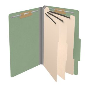 25 Pt. Pressboard Classification Folders, 2/5 Cut ROC Top Tab, Legal Size, 3 Dividers, Green (Box of 10) - Image 4