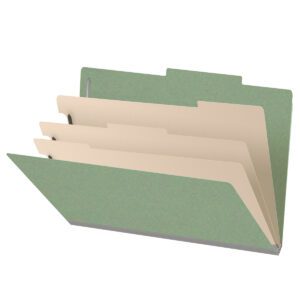 25 Pt. Pressboard Classification Folders, 2/5 Cut ROC Top Tab, Legal Size, 3 Dividers, Green (Box of 10)