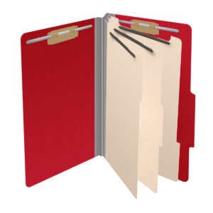 25 Pt. Pressboard Classification Folders, 2/5 Cut ROC Top Tab, Legal Size, 3 Dividers, Red (Box of 10) - Image 4