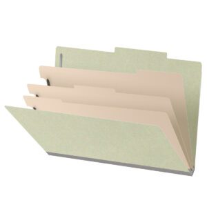 25 Pt. Pressboard Classification Folders, 2/5 Cut ROC Top Tab, Legal Size, 3 Dividers, Light Green (Box of 10)