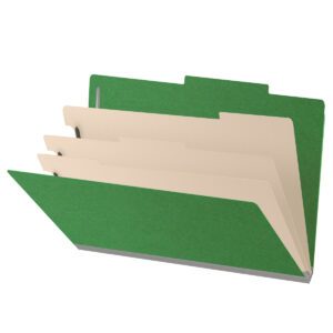 25 Pt. Pressboard Classification Folders, 2/5 Cut ROC Top Tab, Legal Size, 3 Dividers, Green (Box of 10) - Image 1