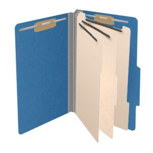25 Pt. Pressboard Classification Folders, 2/5 Cut ROC Top Tab, Legal Size, 3 Dividers, Blue (Box of 10) - Image 4