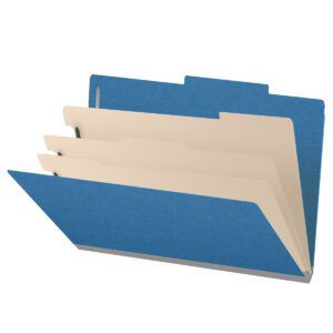 25 Pt. Pressboard Classification Folders, 2/5 Cut ROC Top Tab, Legal Size, 3 Dividers, Blue (Box of 10) - Image 1