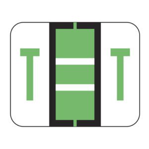 File Doctor Compatible Alpha Labels, Letter "T", Fluroscent Green, Laminated Stock, 1" X 1-1/4" Individual Letters - Roll of 500