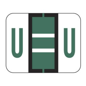 File Doctor Compatible Alpha Labels, Letter "U", Dark Green, Laminated Stock, 1" X 1-1/4" Individual Letters - Roll of 500