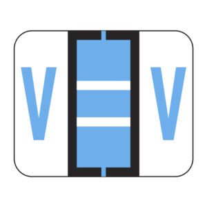 File Doctor Compatible Alpha Labels, Letter "V", Blue, Laminated Stock, 1" X 1-1/4" Individual Letters - Roll of 500