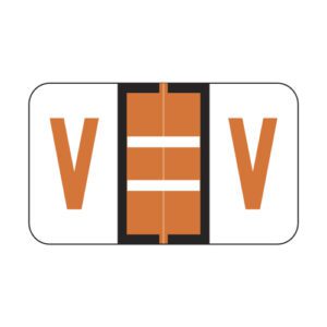 Jeter 5100 Compatible Alpha Labels, Letter "V", Dark Orange, Laminated Stock, 15/16" X 1-5/8" Individual Letters - Roll of 500 - Image 1