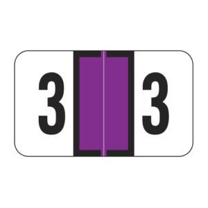 Jeter 7300 Compatible Numeric Labels, Number "3", Purple, Laminated Stock, 15/16" X 1-5/8" Individual Numbers - Roll of 500
