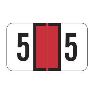 Jeter 7300 Compatible Numeric Labels, Number "5", Red, Laminated Stock, 15/16" X 1-5/8" Individual Numbers - Roll of 500